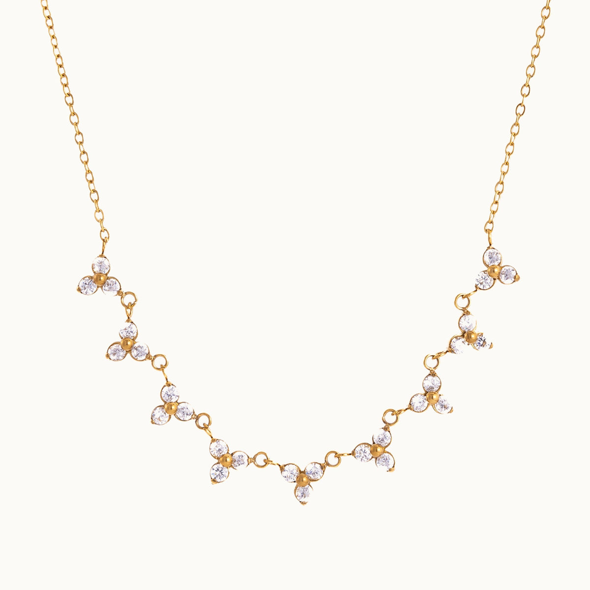 Nasereen Garland Necklace — Zircon Blossom Row Close-Up | Pellington