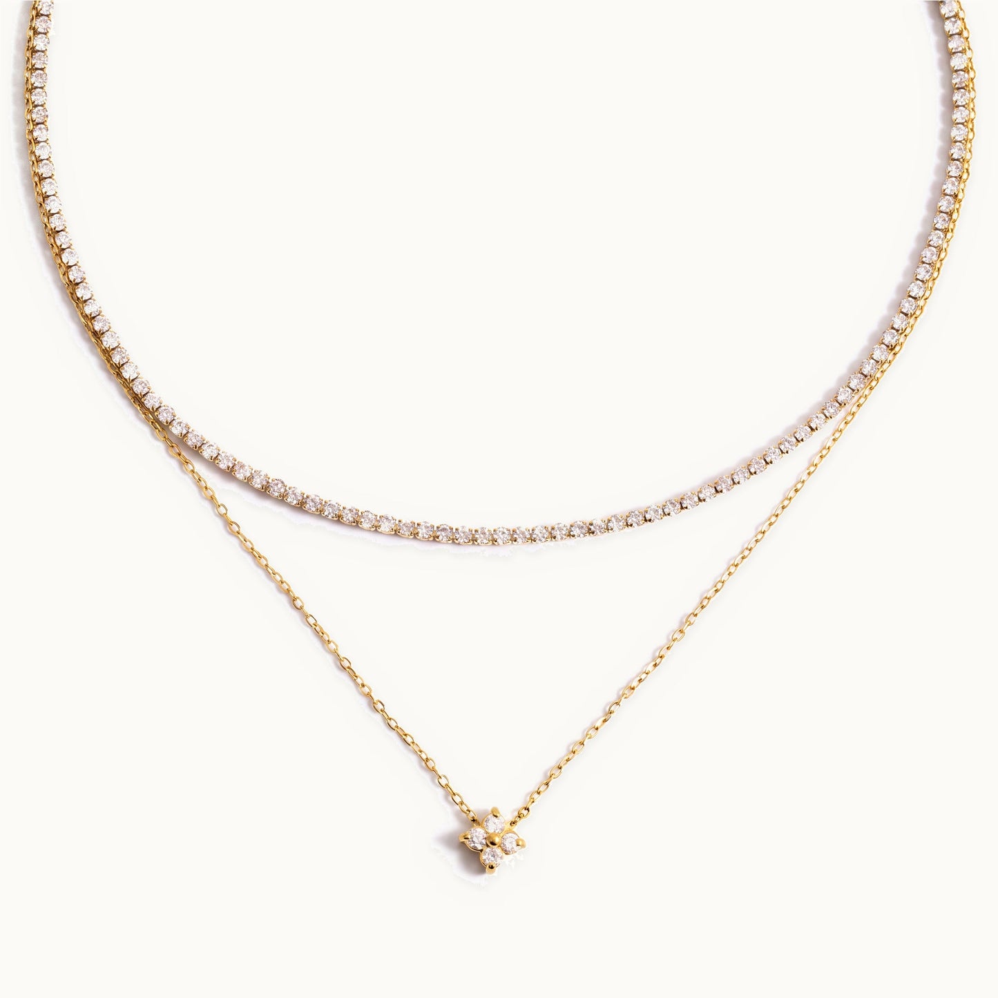 Zahra Layered Tennis Necklace — Two-Strand Front View | Pellington