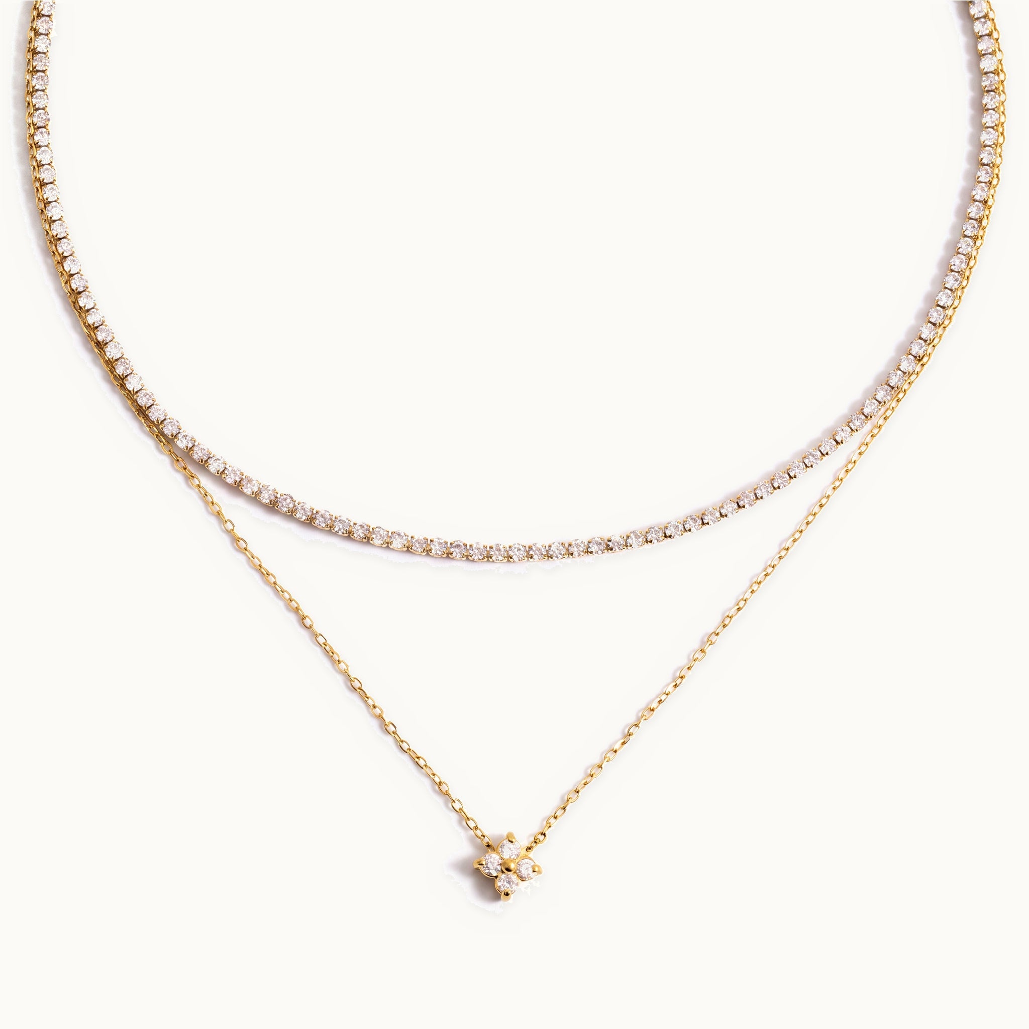 Zahra Layered Tennis Necklace — Two-Strand Front View | Pellington