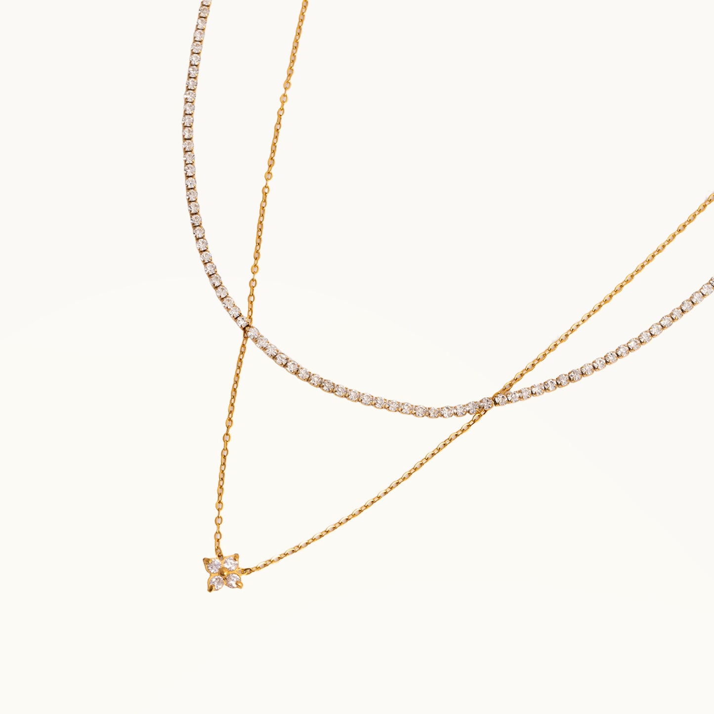 Zahra Layered Tennis Necklace — Blossom and Tennis Detail | Pellington