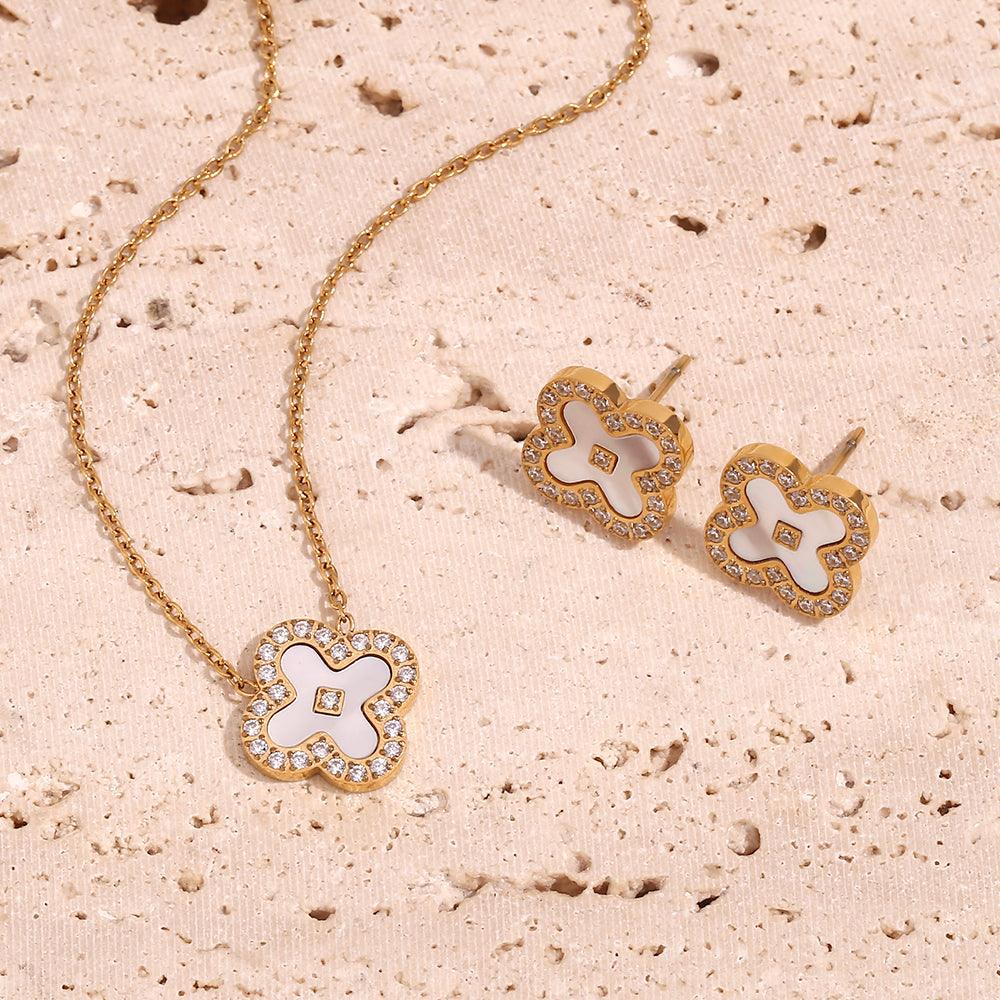 Clover Necklace and Opal Studs. Buy Online at Mithra and Co.