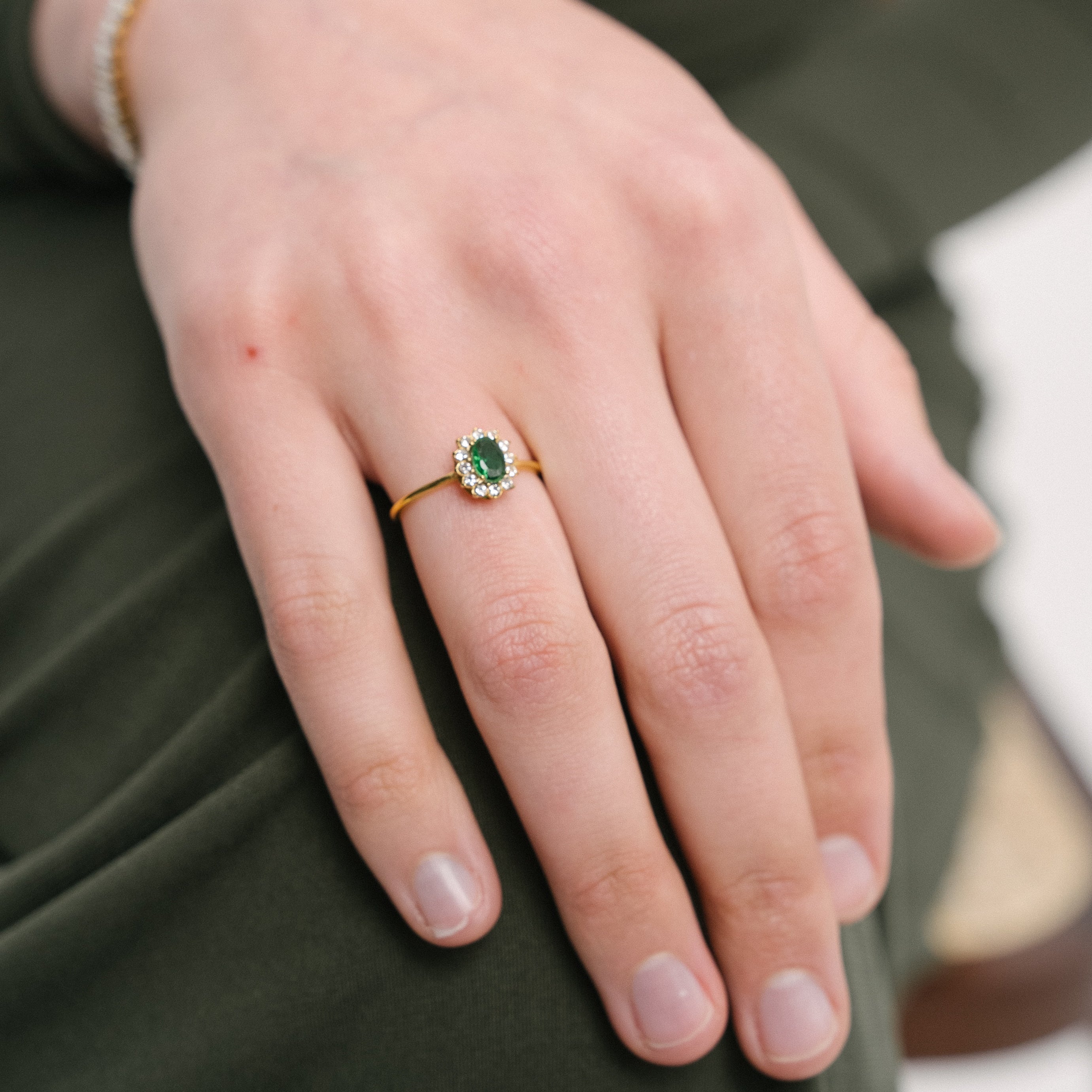 Zareen Green Halo Ring — Worn on Model | Pellington