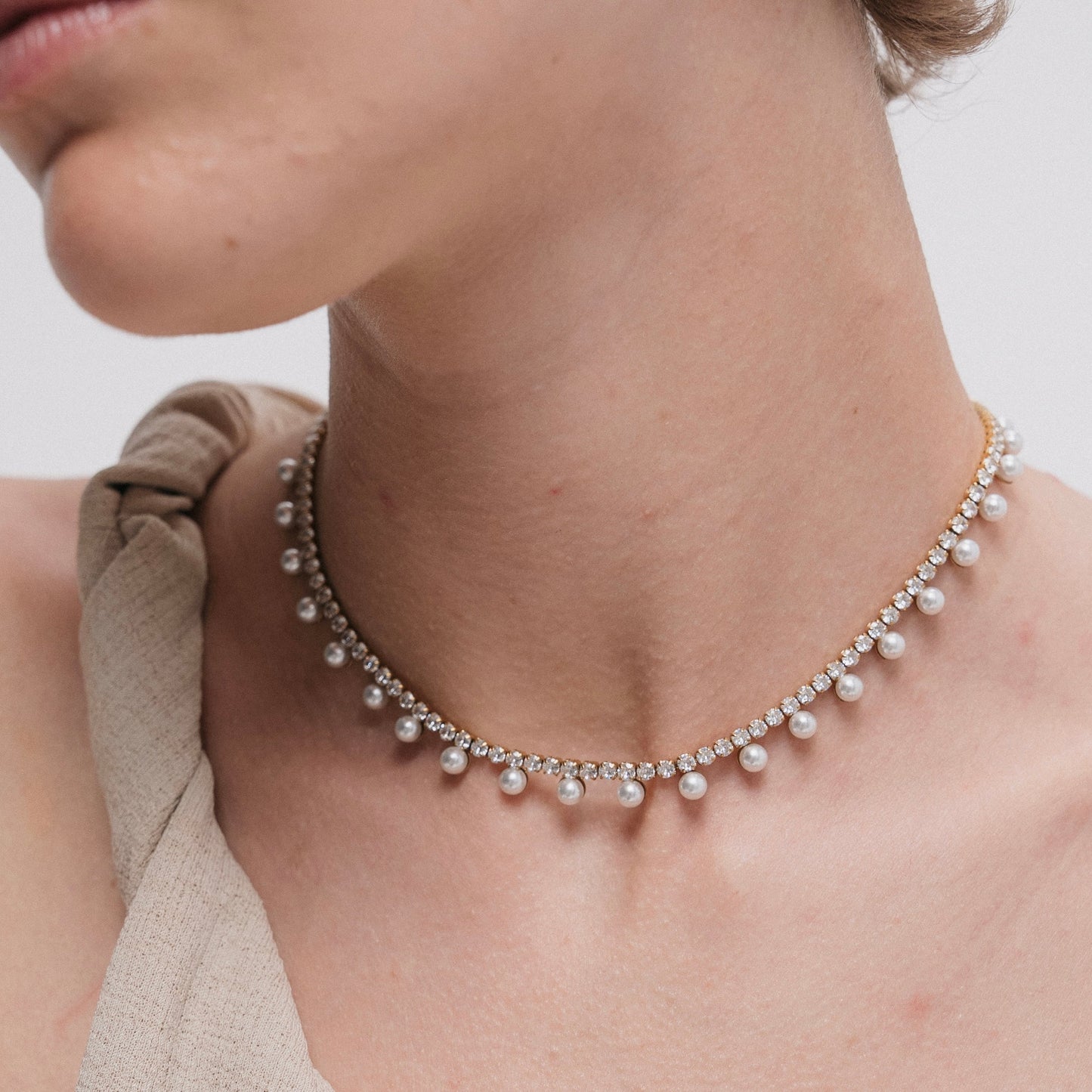 Dawlah Pearl Drop Tennis Necklace — Worn on Model | Pellington