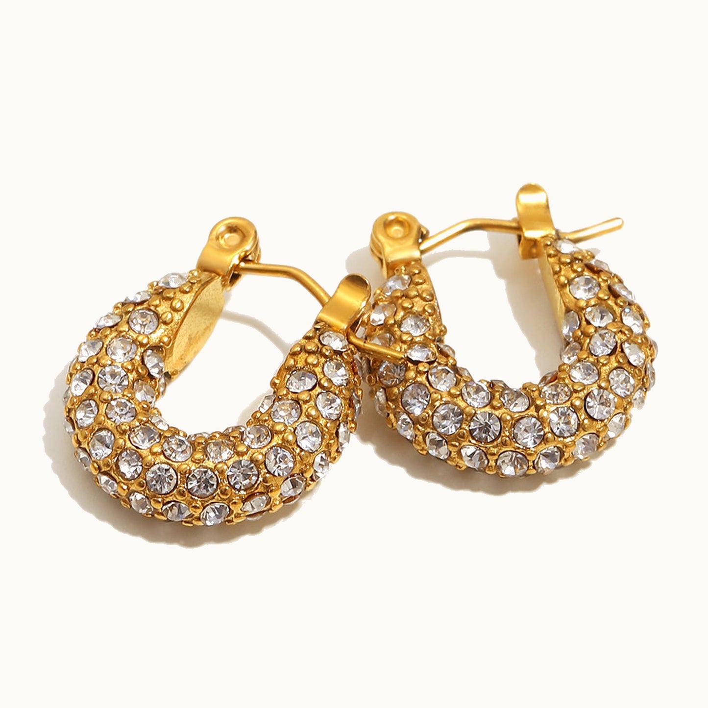 Raya Earrings — Pavé Crystal Gold Huggies | Pellington