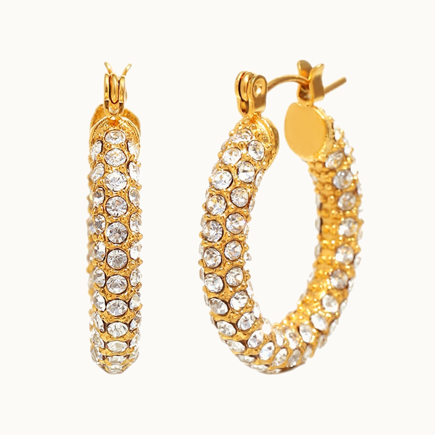 Emira Earrings — Pavé Crystal Gold Hoops | Pellington