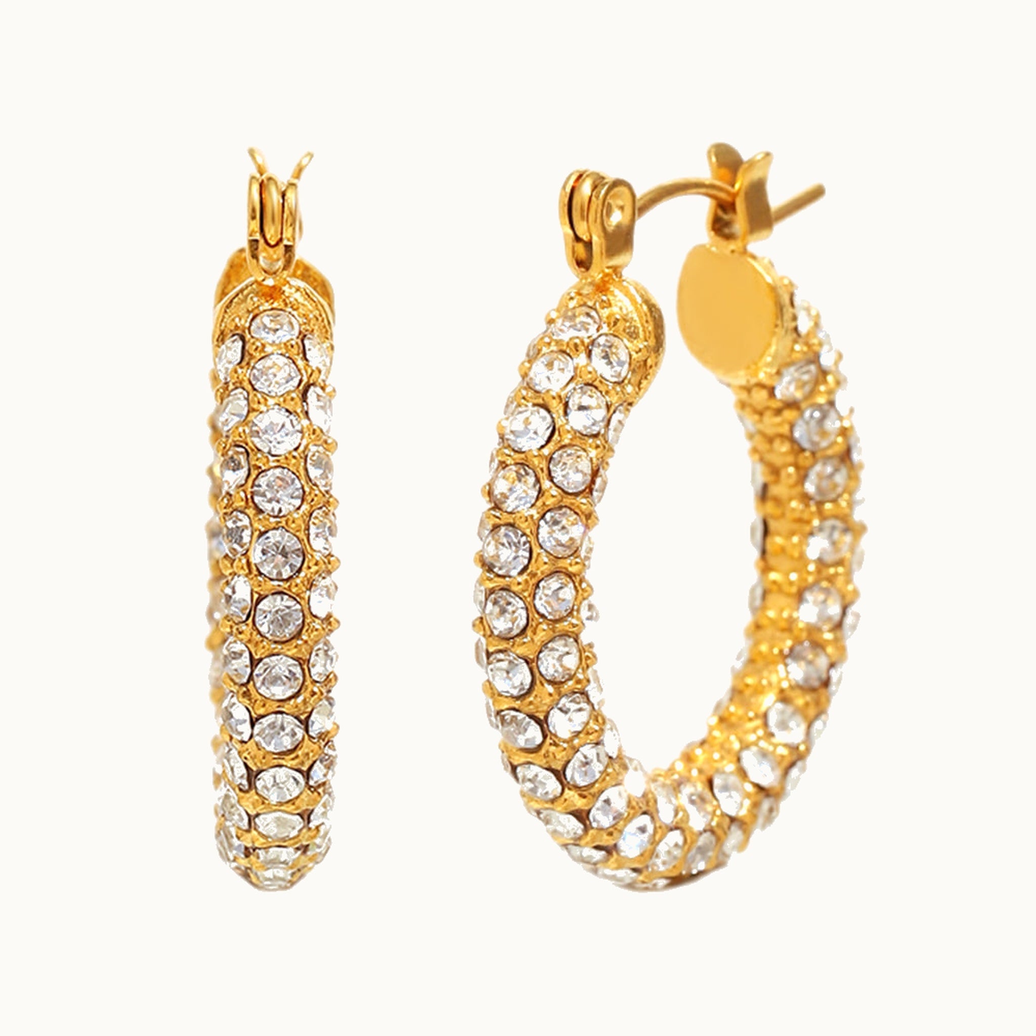 Emira Earrings — Pavé Crystal Gold Hoops | Pellington