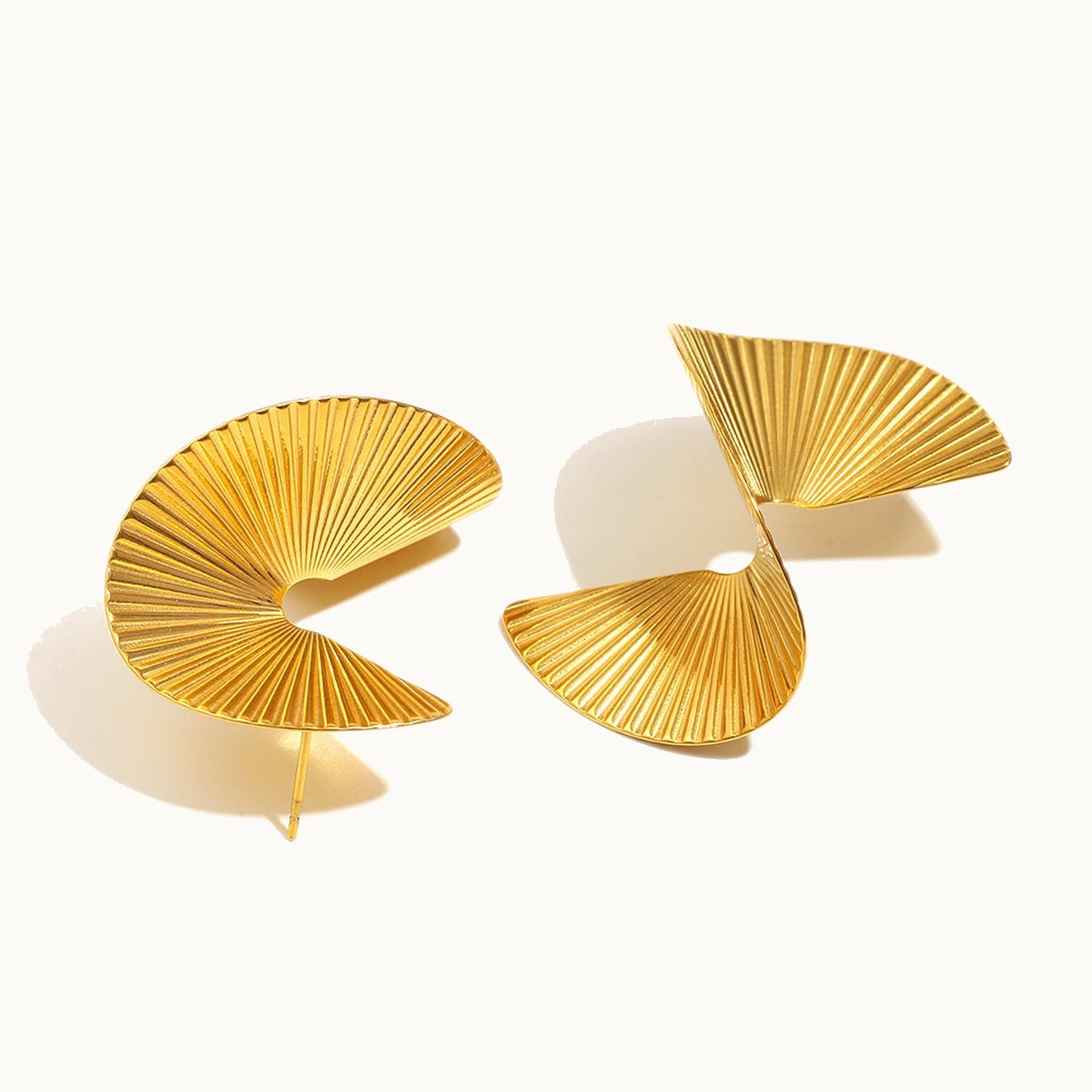 Pernia Earrings — Pleated Gold Fan Pair | Pellington