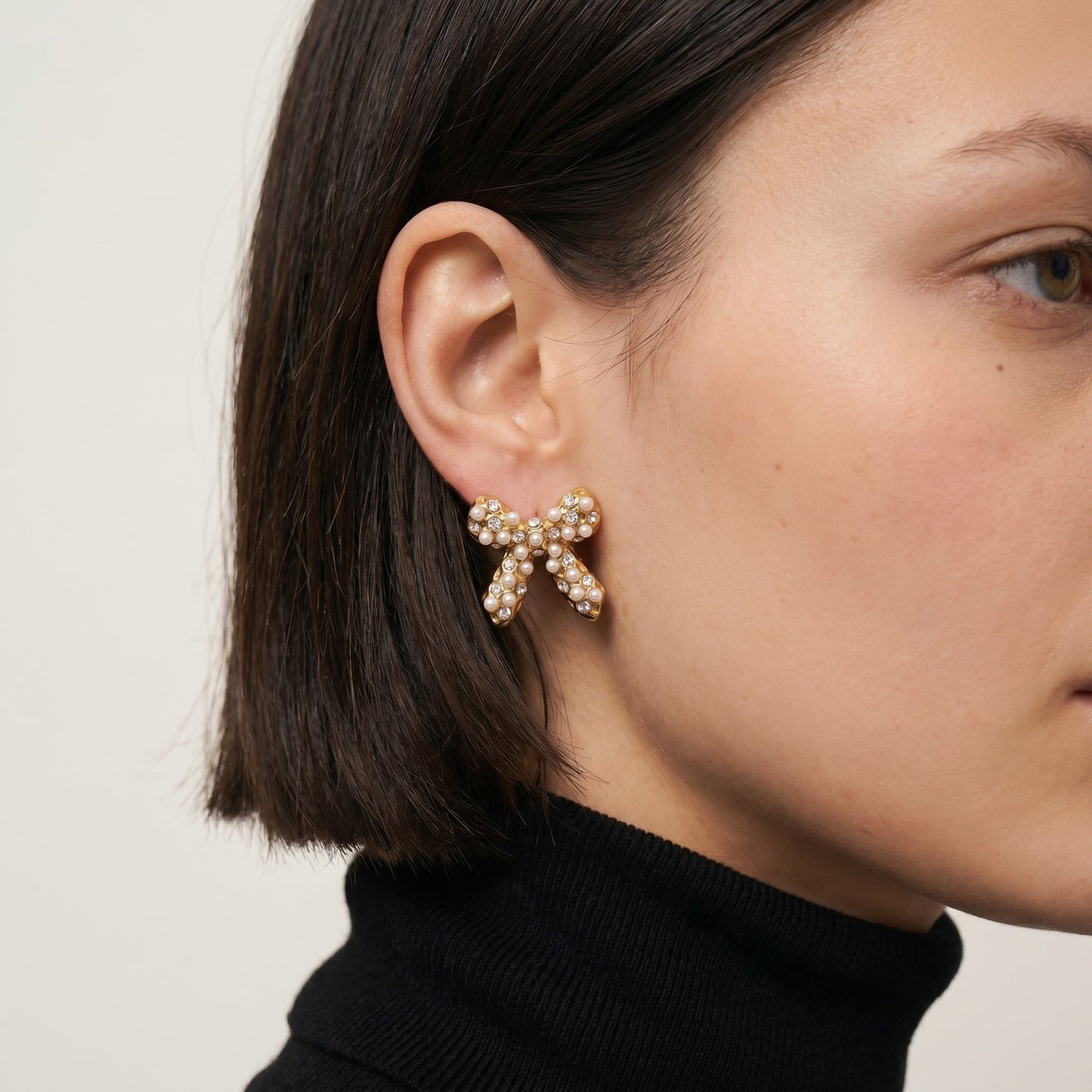 Bow Earrings — Styled on Model | Pellington