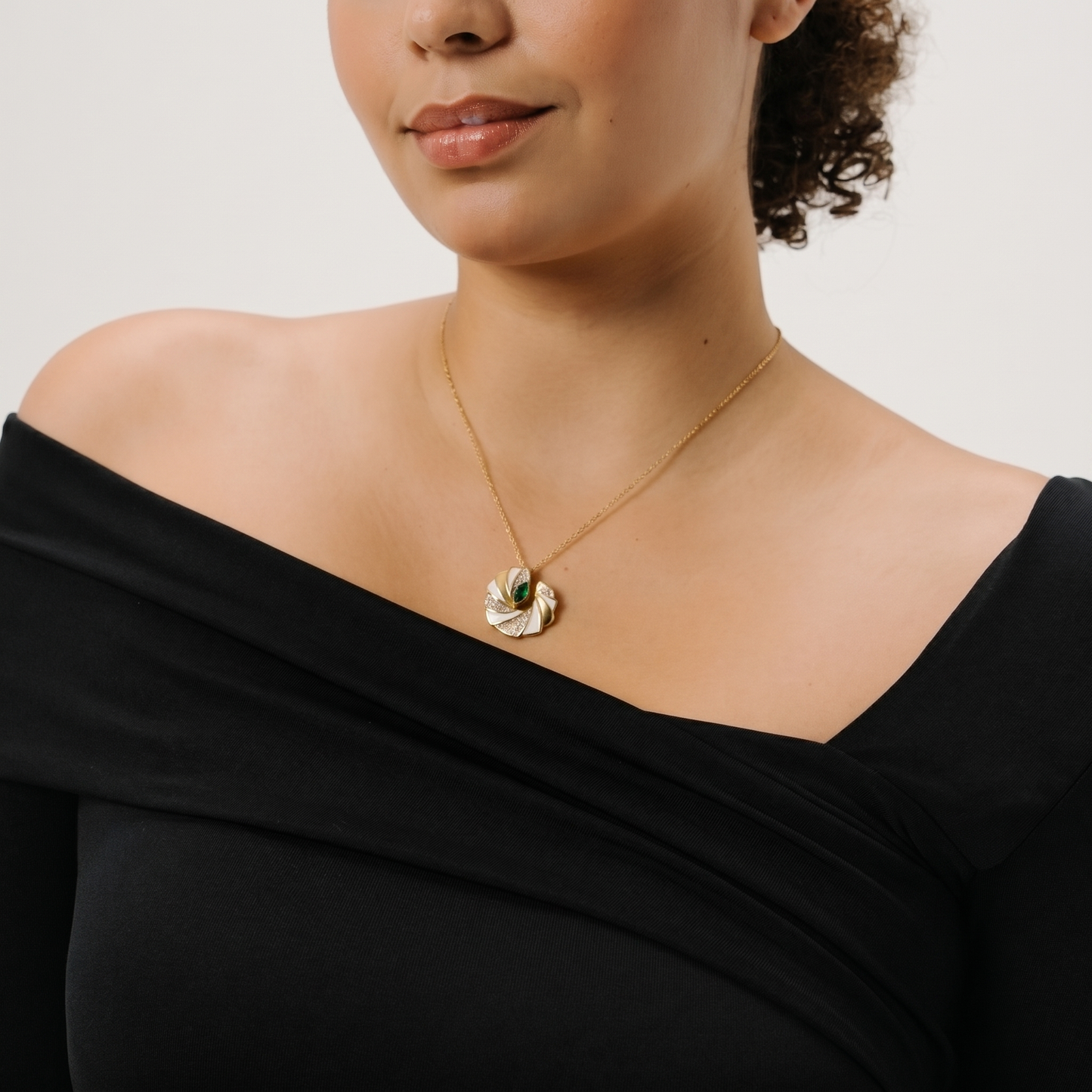 Khudra Pinwheel Pendant Necklace — Styled on Model | Pellington