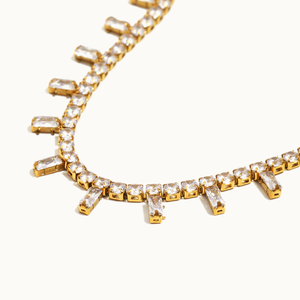Malakiyah Baguette Tennis Necklace — Close-Up Detail | Pellington