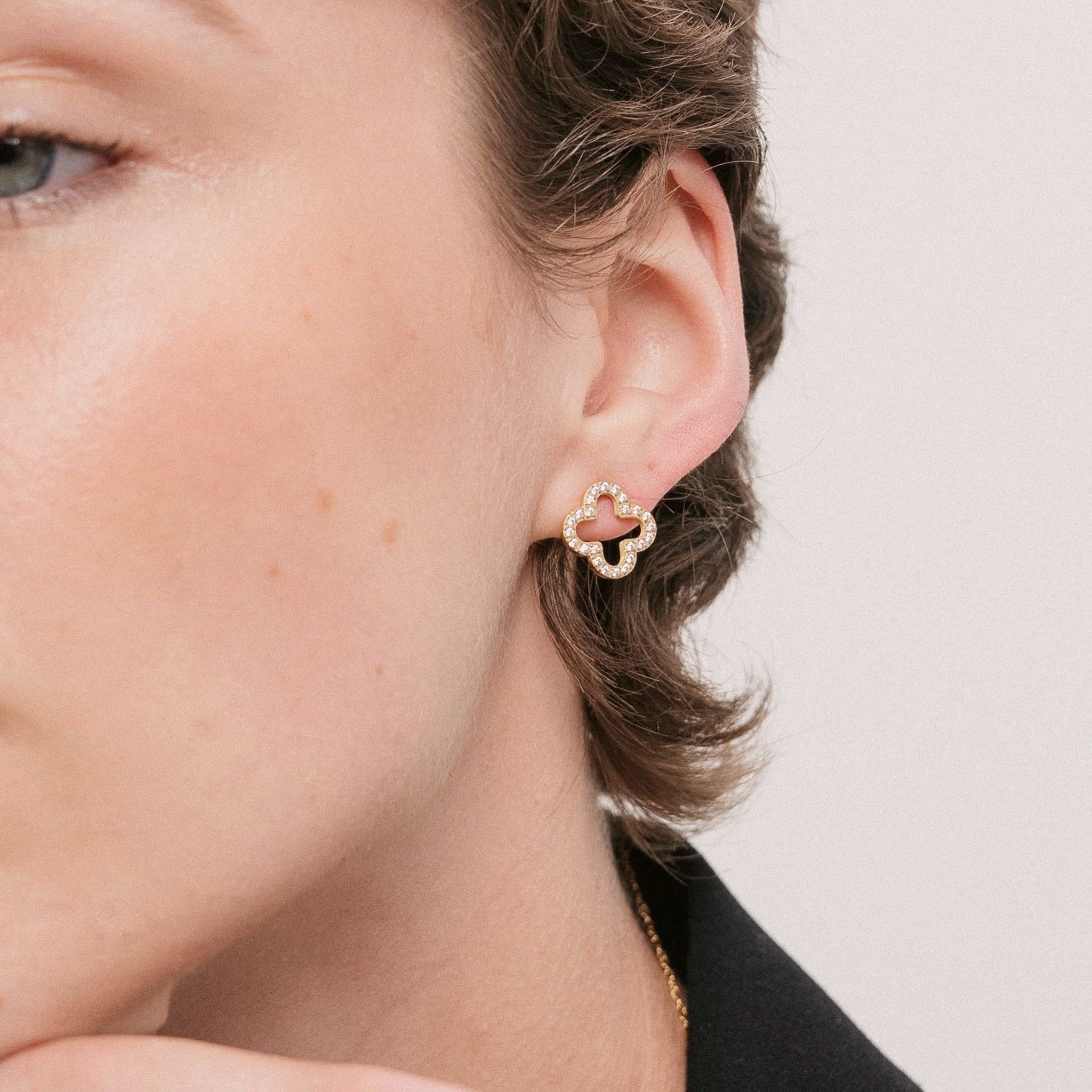 Nafla Clover Earrings — Styled on Model | Pellington UAE