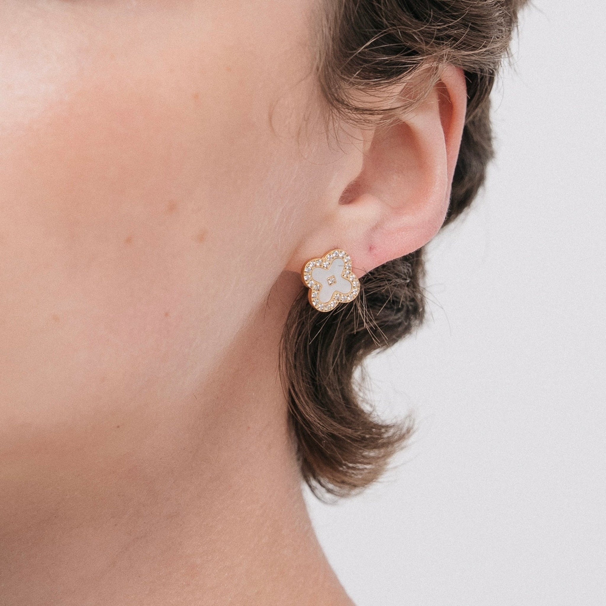 Opalia Clover Earrings — Styled on Model | Pellington UAE
