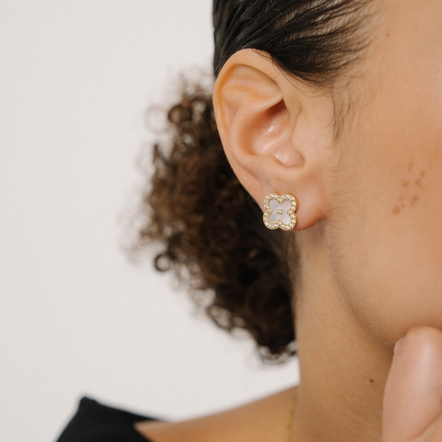 Opalia Clover Earrings — On Model | Pellington UAE