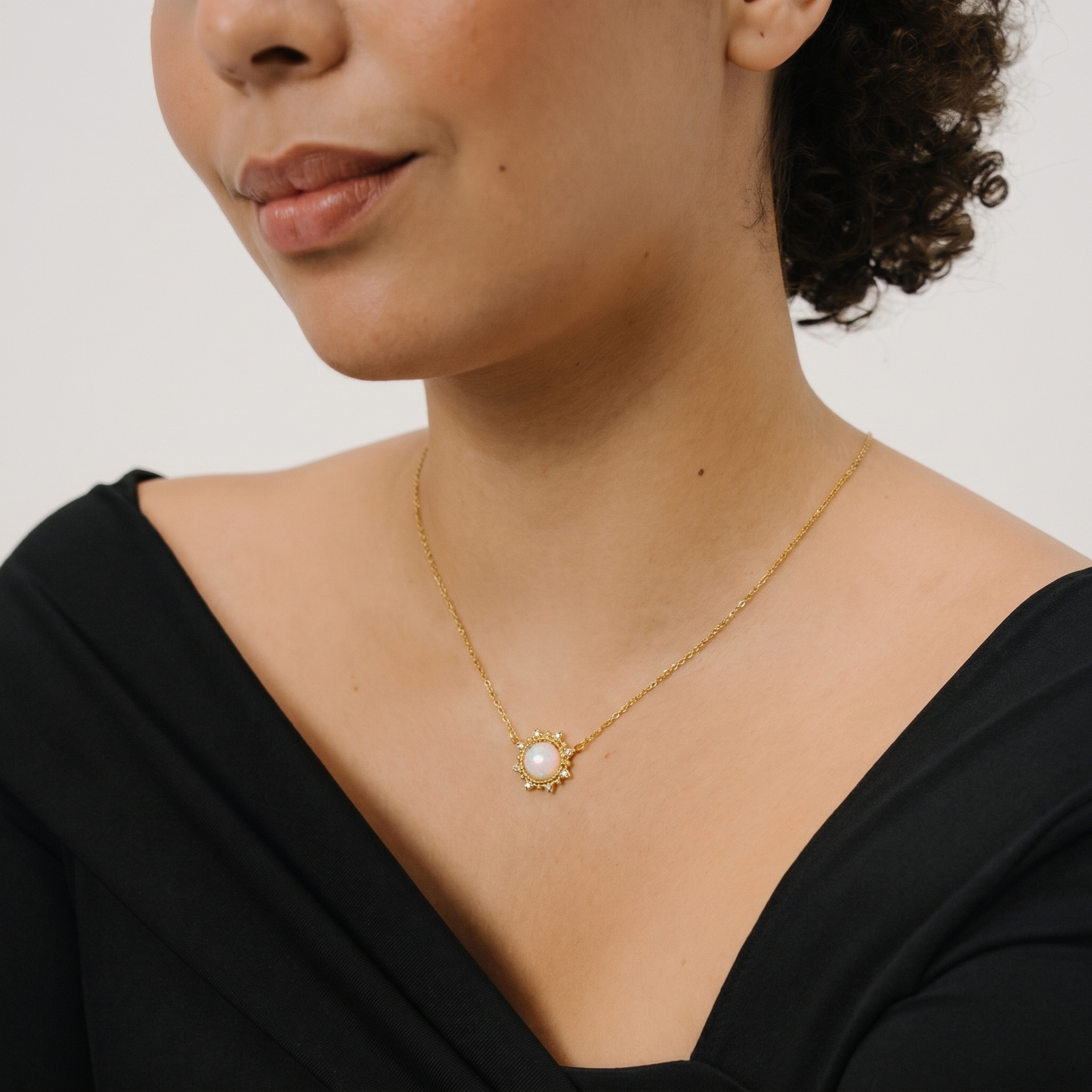 Shamsa Sunburst Opal Necklace — Styled on Model | Pellington
